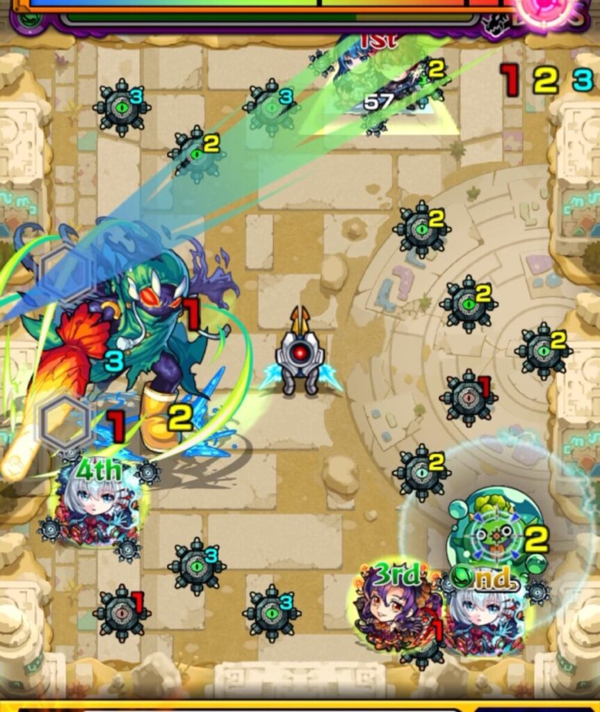 ボスステージ2でボスを攻撃している場面