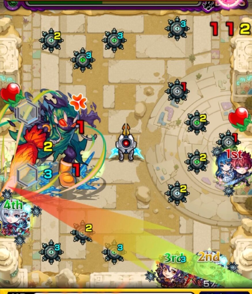 ボスステージ2でボスを攻撃している場面