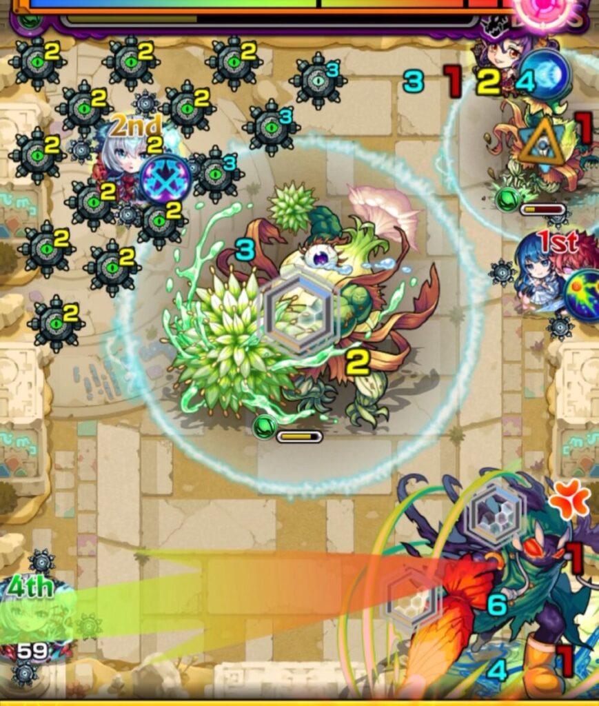 ボスステージ3でボスを攻撃している場面