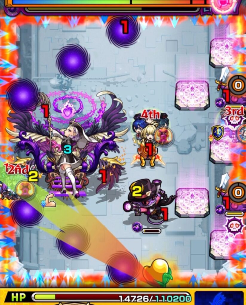 破界の星墓 パラノヴィアの星墓 ステージ2・4手目。HPが少ないため金ハートを回収し、ガンマンを処理する場面