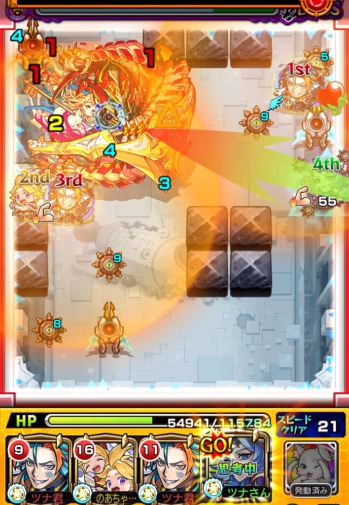 スクリーンショットには、右弱点が出現し、フリーズのSSが直撃してワンパンに成功した場面が映っています。弱点位置が運良く噛み合い、ボスのHPを一気に削り切った成功パターンです。