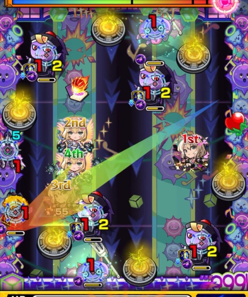 ステージ5の2手目、天使を経由してハングリンにふれ反撃を発動。その後、魔導書を拾ってゾンビを気絶させつつ攻撃している場面のスクリーンショット