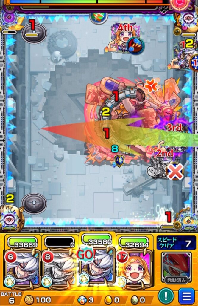 ボスステージ2の4手目、SSを使用してボス本体を直撃し、撃破に成功した瞬間のスクリーンショット