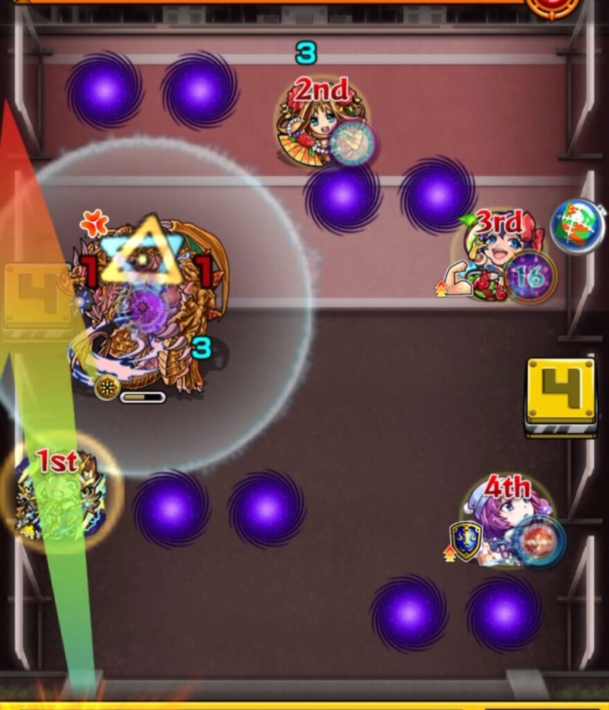 ステージ3の4手目でエナジーを取得し、残りのバハムートの弱点を攻撃して処理に成功した場面