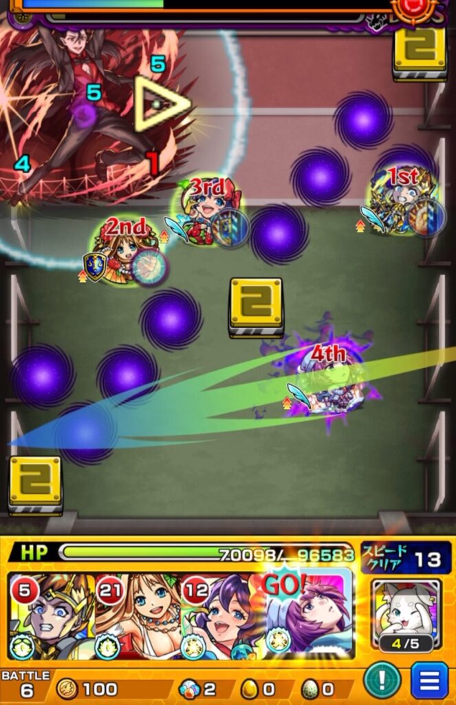 ボスステージ3の5手目でひたぎのSSを使用し、残りわずかなHPのボスを攻撃している場面のスクリーンショット