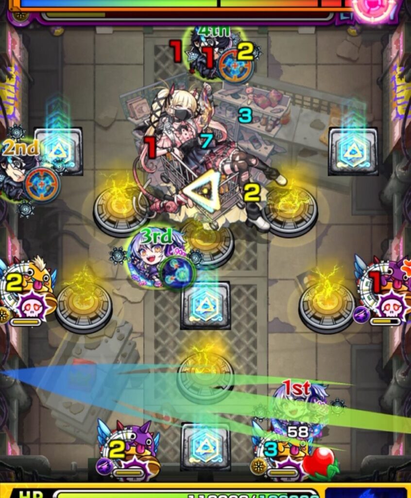 ステージ2の3手目で右の闇はやリンをディレクションガードで残し、左の光はやリンを処理して防御ダウンを発動させた場面