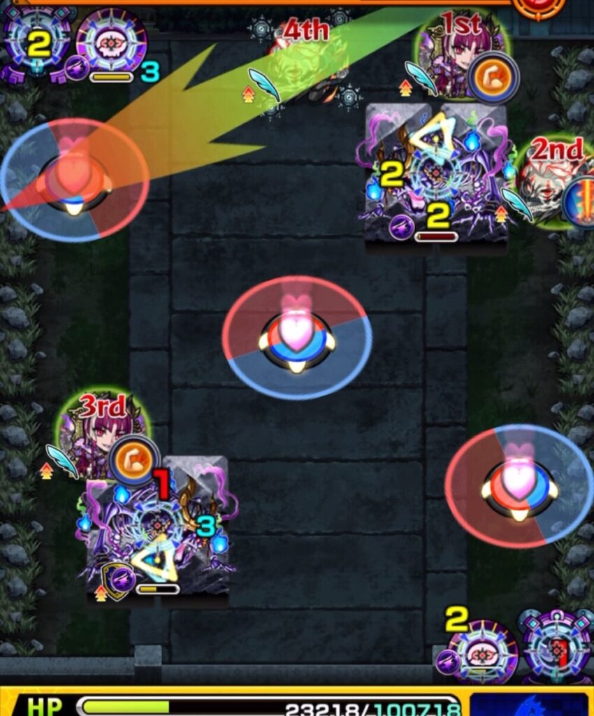 ステージ2の4手目で、赤パネルを踏んでHPを回復しながら、上側のガシャドクロを運良く撃破した場面のスクリーンショット。