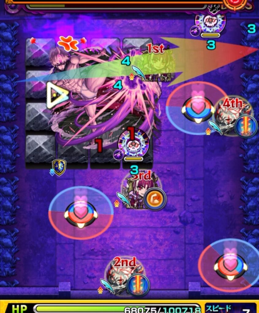 ボスステージ3の7手目で、左壁とボスの間を狙って弾くも角度がずれ、ギャラクシーと右壁の間に挟まって失敗した場面のスクリーンショット。