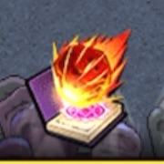ルドシュプネルEXクエストに登場するギミック『魔導書』。炎をまとった本が地面に浮かんでいる様子