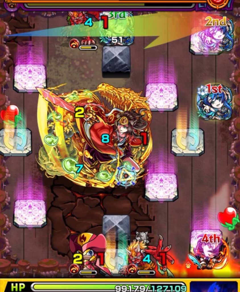 ステージ3の2手目。上段の鬼を狙い、確実に撃破しているシーン。
