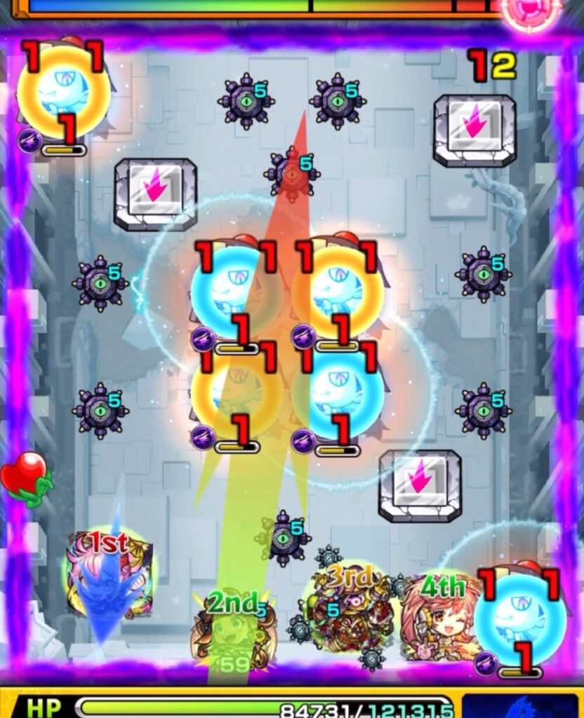 ラーが右方向にずれて弾き、コルロのSS短縮拡大爆破弾でサンダルフォンのストライクショットを短縮した場面。