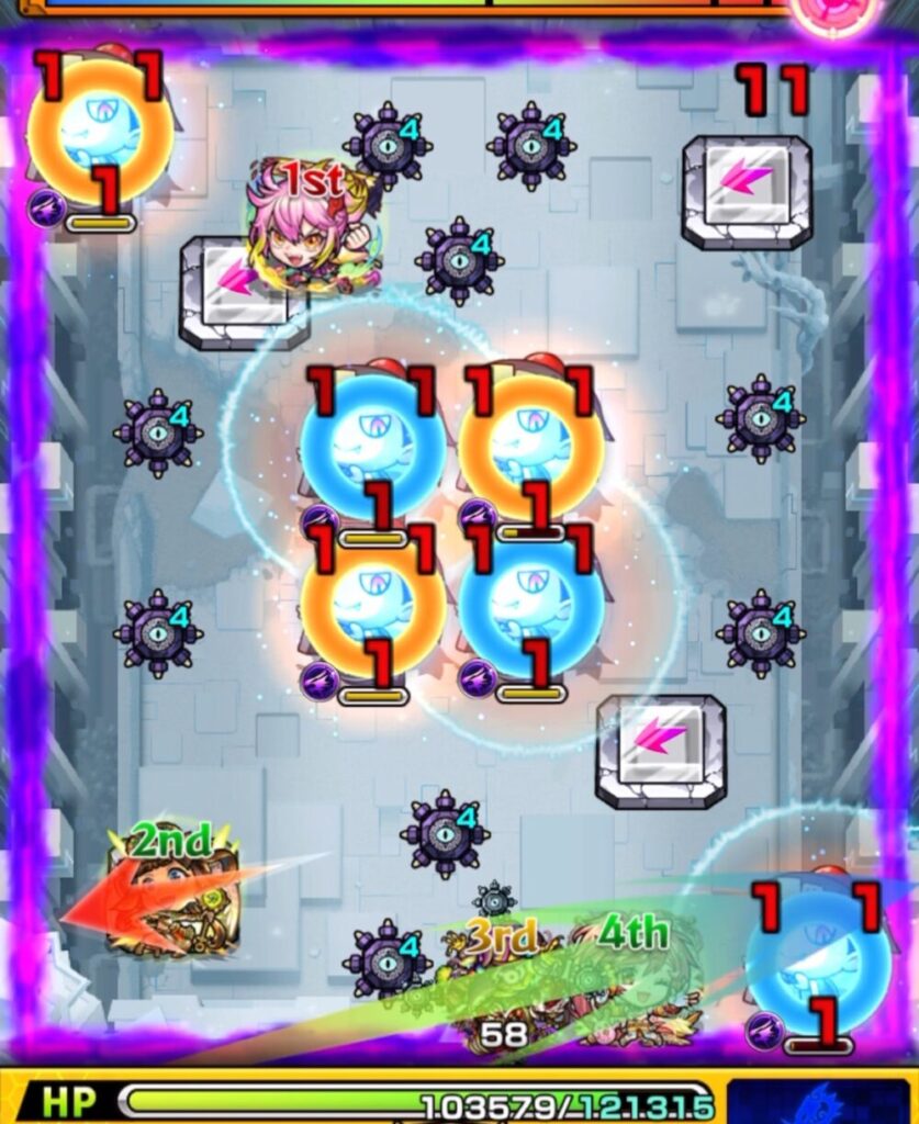 コルロがランチャーパネルを配置しながらゾンビを減らし、次ターンの攻撃ルートを確保した場面。ゾンビはランダムで3体蘇生される。