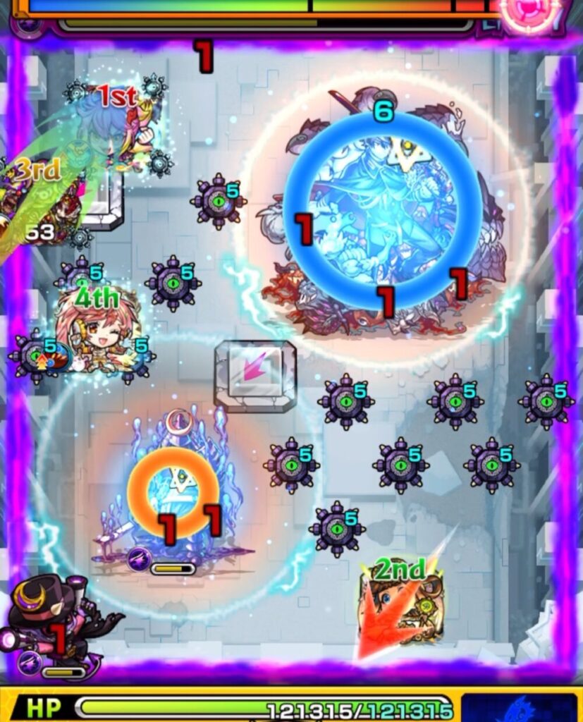 コルロが中ボス経由でムラマサに攻撃しつつランチャーパネルを配置。続くラーがムラマサを経由してガンマンを処理する連携プレイのシーン。