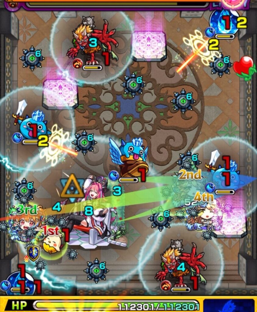 覇者の塔3rdシーズン31階・ステージ2の中ボス戦。剣リン→はやリン→センサーの順で触れ、攻撃力アップと加速を活かして中ボスを一撃撃破したシーン。