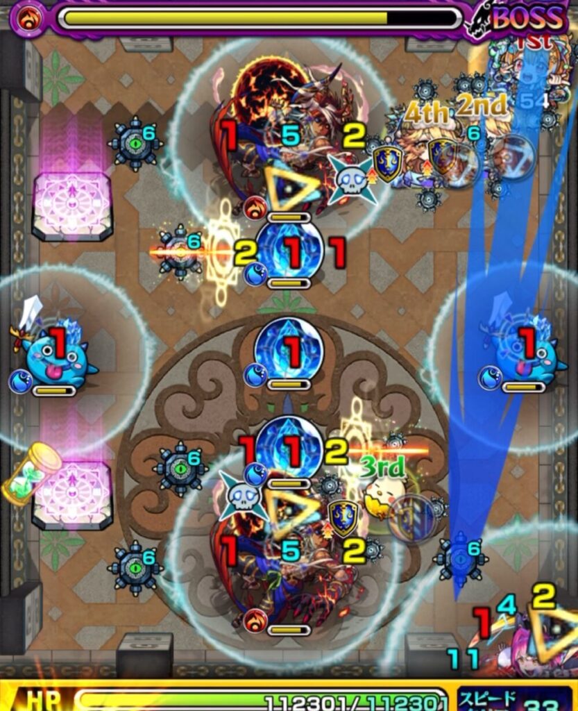 覇者の塔3rdシーズン31階・ボスステージ3の1手目。剣リン→センサーの順で触れ、ヴリトラの相互蘇生を同時処理してクロスドクロを発動し、ボスを出現させたシーン。