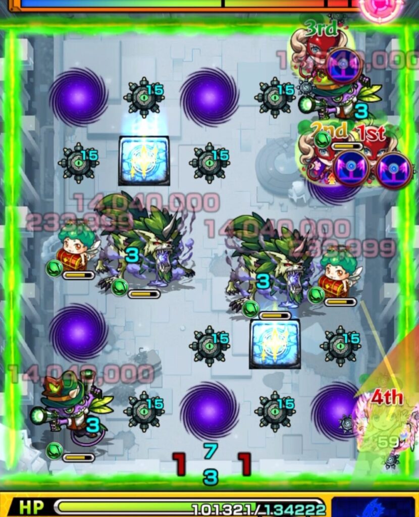 破界の星墓・パライソの星墓のステージ3。1手目で天使を倒し、中ハートを出現させた場面のスクリーンショット。