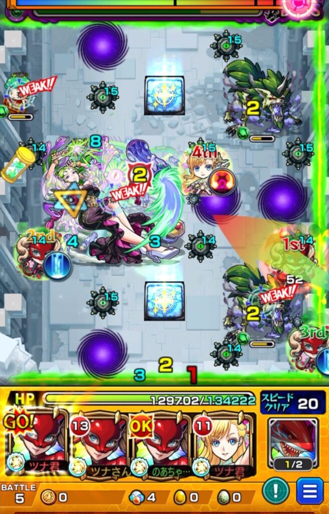 破界の星墓・パライソの星墓のボスステージ2。2手目でパンサーのSSを使い、オオカミの処理とボスへの大ダメージを同時に成功させた場面のスクリーンショット。