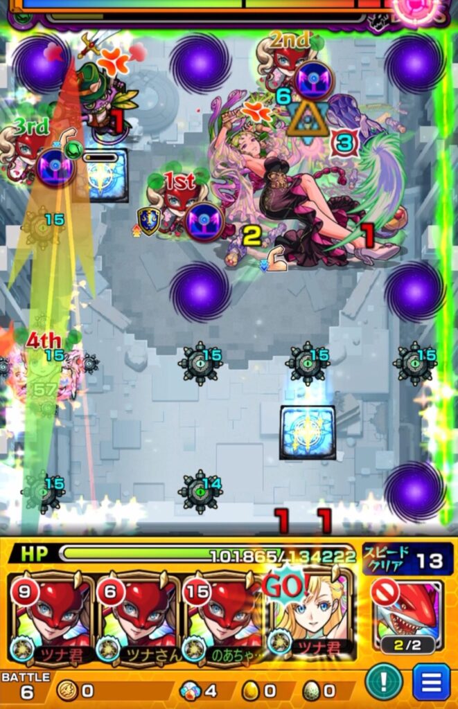 破界の星墓・パライソの星墓のボスステージ3。4手目でマナのSSを使ってボスへ集中攻撃し、ガンマンの処理には成功したものの、ボスを削り切れなかった場面のスクリーンショット。