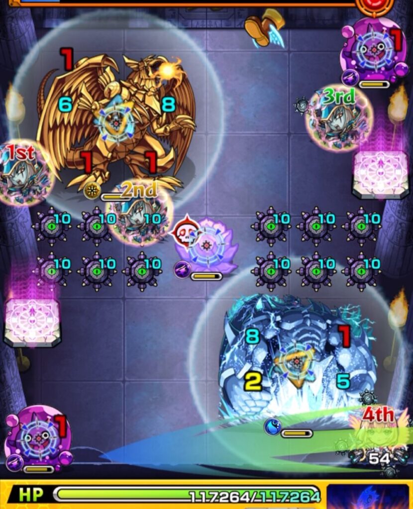 ステージ2の1手目で、SS遅延を避けるためにぷよリンを1体だけ優先処理して安全を確保した場面のスクショ