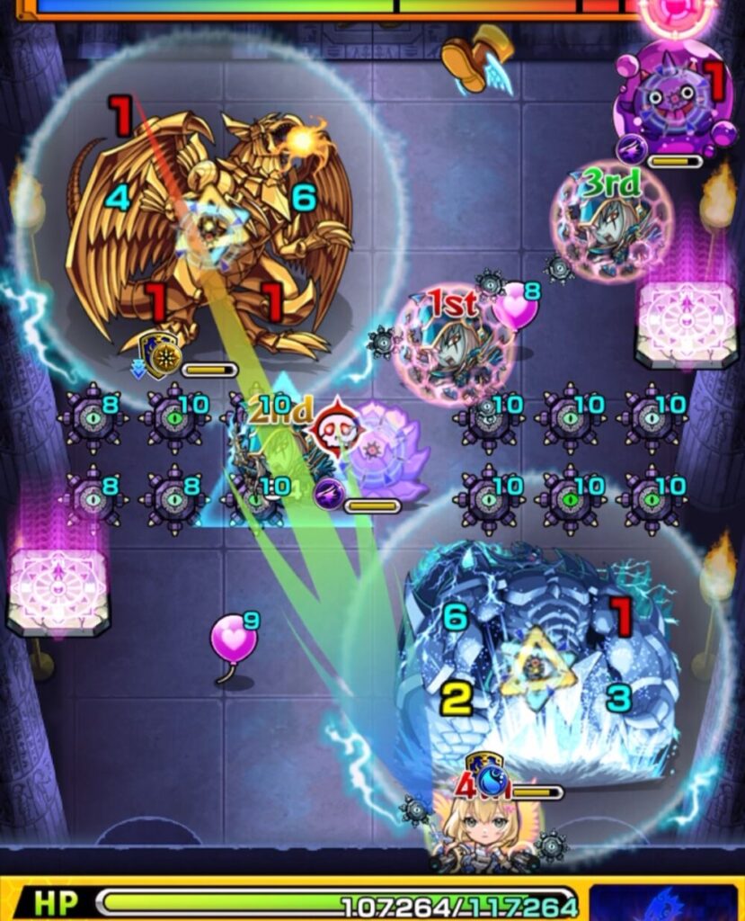 ステージ2の3手目でエルの友情を拾い、オベリスクの巨神兵を経由してぷよリンを処理した場面のスクショ