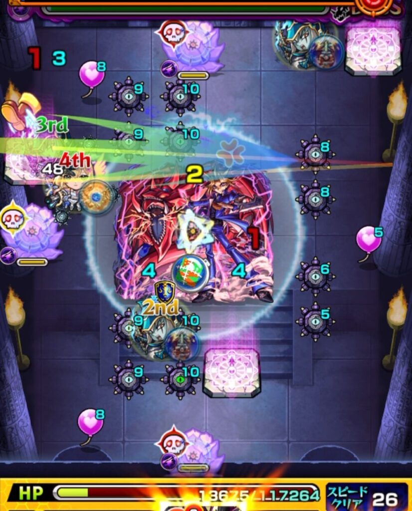 ボスステージ1の7手目で、HP1万台の状態からエルの友情を拾って弱点を攻撃し、ボスを撃破した場面のスクショ