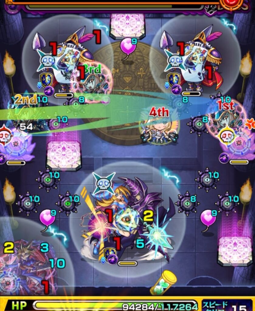 ボスステージ3の3手目でトランプ兵2体の弱点を攻撃し、1体だけ倒しきれず蘇生される場面のスクショ