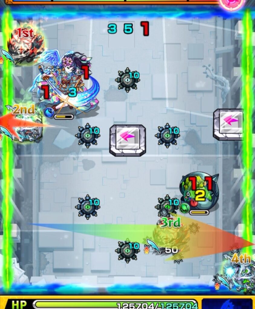 破界の星墓・アラミタマの星墓ステージ1の3手目。
遊星がランチャーパネル配置から壁カンで水ムラサメを撃破し、オカルンが木かちリンを処理。
相互蘇生ペアを同時処理してステージ1を突破した場面。