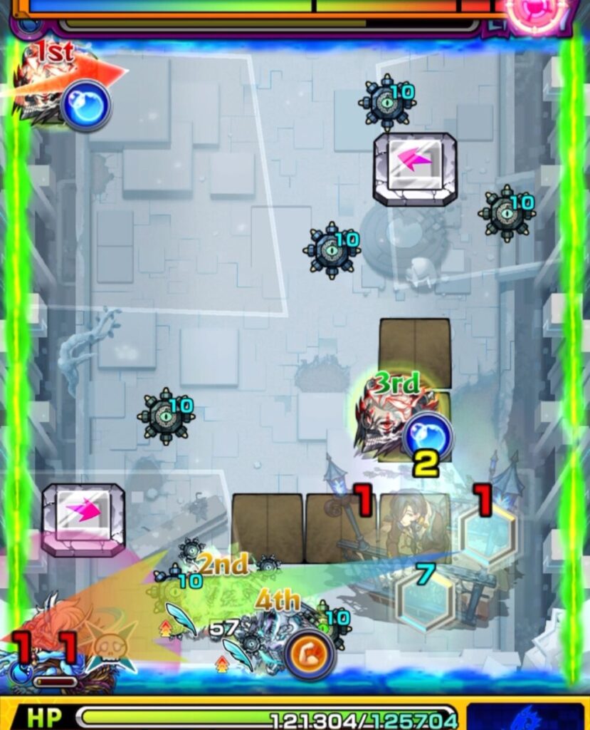 破界の星墓・アラミタマの星墓ステージ3。
遊星が水属性の鬼を撃破してクロスドクロが発動し、防御ダウン状態で中ボスが実体化。
同時にドクロ効果を持つ水属性と木属性の玉が新たに出現した場面。