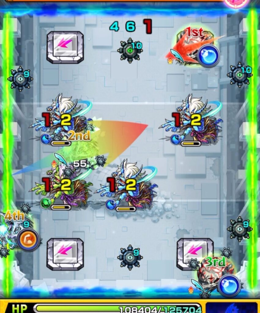 破界の星墓・アラミタマの星墓ステージ4。
オカルンが水属性の鬼を経由して木属性の鬼を攻撃し、遊星がパネル配置を意識して水属性の鬼を処理。
結果として3体の鬼の同時処理に成功したシーン。