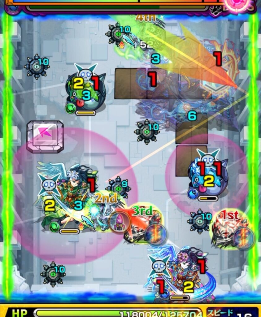 破界の星墓・アラミタマの星墓ボスステージ1。
オカルンが木ムラサメを攻撃し、続く遊星がSSで攻撃力アップを付与しながら水ムラサメと水かちリンを処理。
L Bペアの同時撃破に成功して蘇生ループを突破した場面。