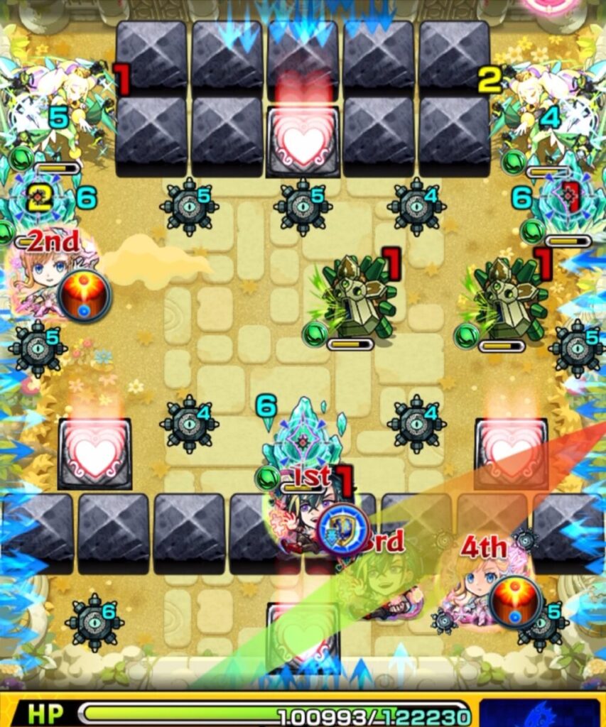 ステージ1の3手目、ホミ吸の間を狙うも挟まれず同時処理に失敗した場面のスクリーンショット