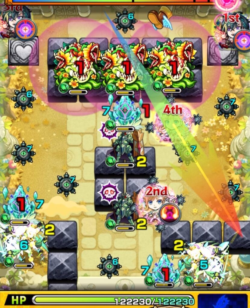 メビウスのガイド表示を活かしてクィーンハーチェルへの挟まりを狙ったが、HPがわずかに残って処理できなかった場面のスクリーンショット