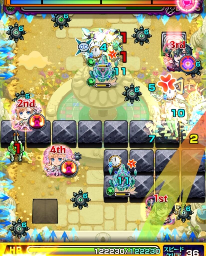 上壁とクィーンハーチェルのあいだに挟まりを狙うが、弾かれて処理が失敗した2手目の場面