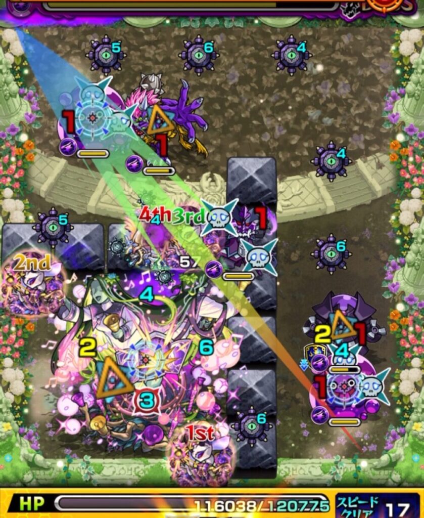 超究極・セントアモーレの最終ステージで、3手目にぷよリンと魔導士3体の同時処理を狙ったが、2体のみ処理成功し、右下のぷよリンが残ってしまった場面のスクリーンショット。