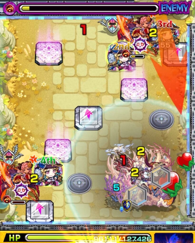 ステージ3の6手目、3Pルネサンスが中ボス弱点を攻撃し、友情と直殴りが噛み合って撃破した場面のスクリーンショット