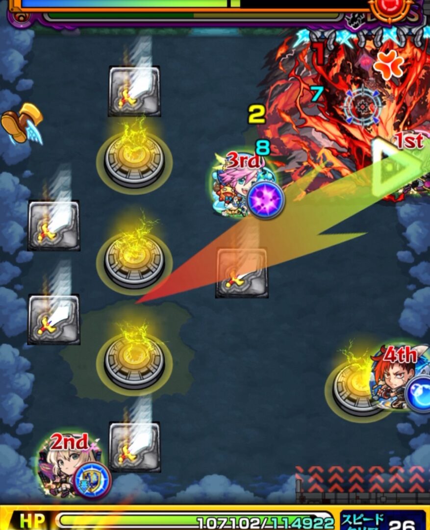 ボスステージ2の3手目でボスと壁の間に挟まり、剣パネルやベクトルウォールを活かせず有効な攻撃ができなかった場面