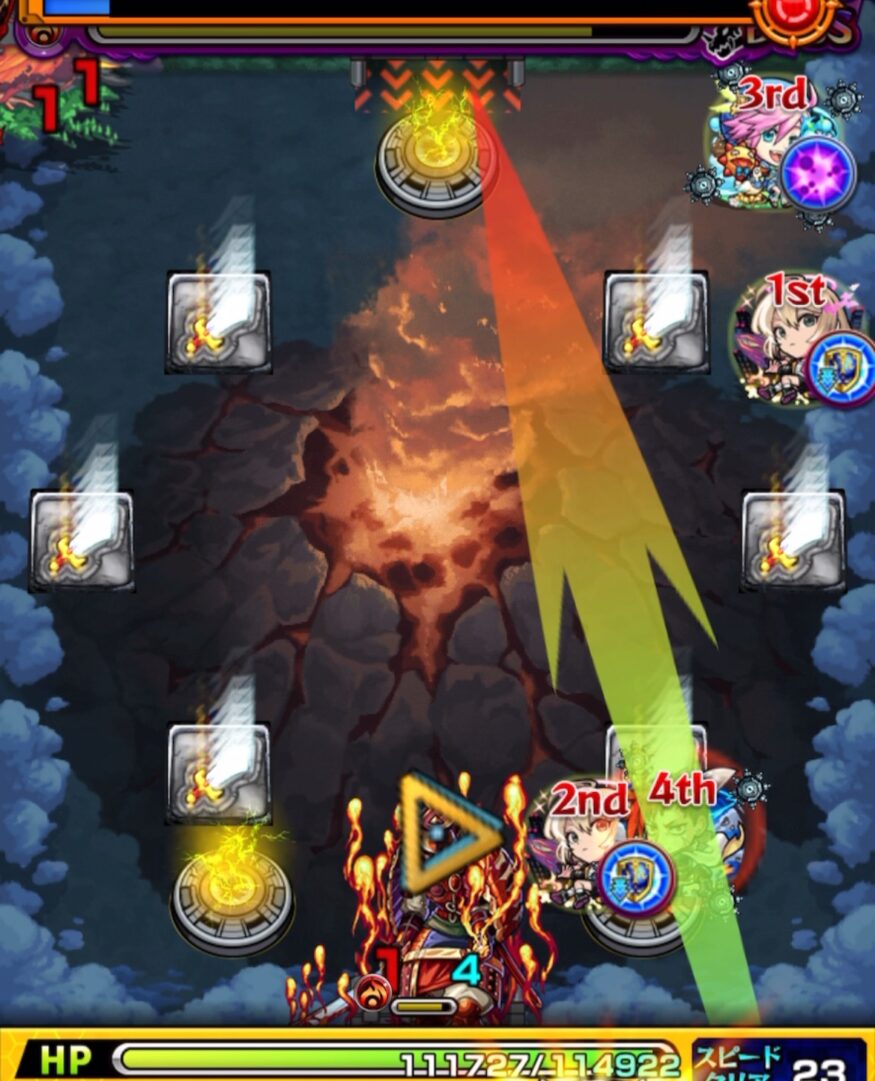 ボスステージ3の1手目で剣パネルを1つ踏みムラマサの弱点を攻撃するが、HPを削り切れず全回復される場面