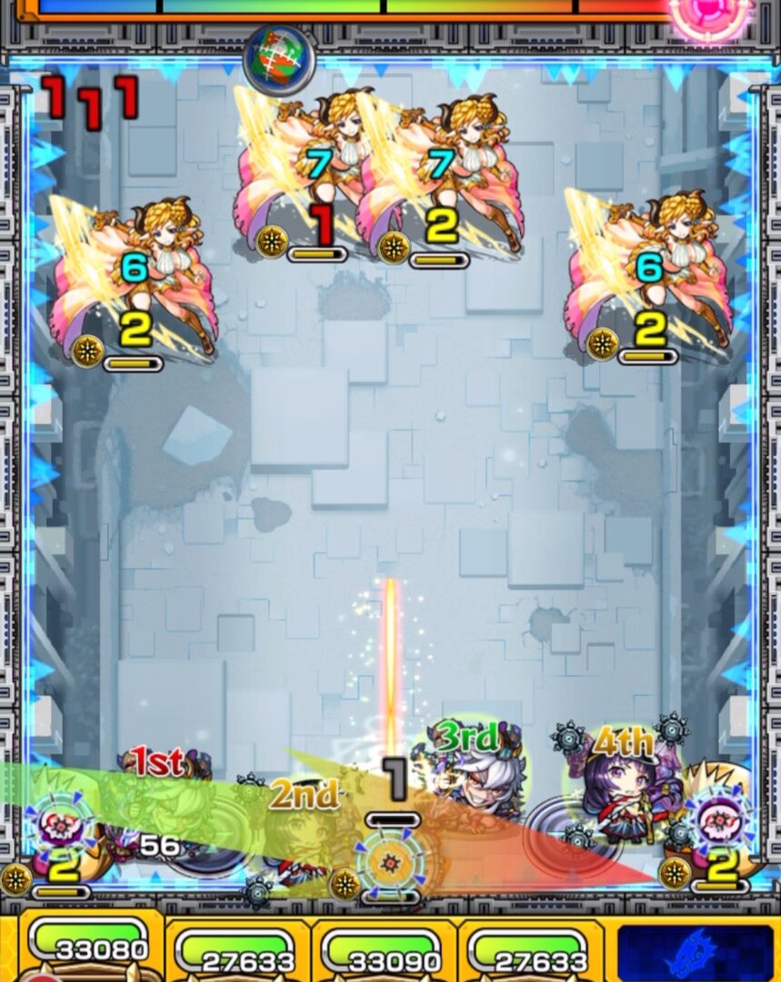 破界の星墓 ラブの星墓 ステージ1の1手目でリンネ編成を使用し、かちリンを処理しながら回復し、センサーに触れて味方を攻撃アップさせる立ち回り解説
