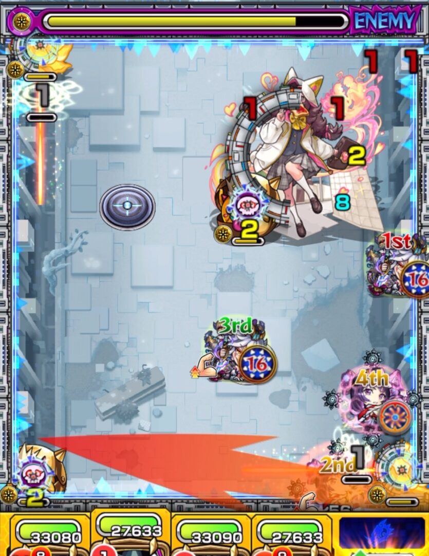 破界の星墓 ラブの星墓 ステージ3の1手目でリンネ編成を使用し、センサーで攻撃力アップを行いながら左側のかちリンを処理し、友情コンボで中ボスにダメージを与える立ち回り解説
