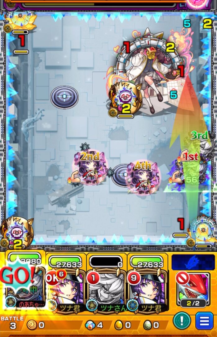 破界の星墓 ラブの星墓 ステージ3の4手目でリンネ編成を使用し、司馬昭のストライクショットを使って中ボスにダメージを与える立ち回り解説
