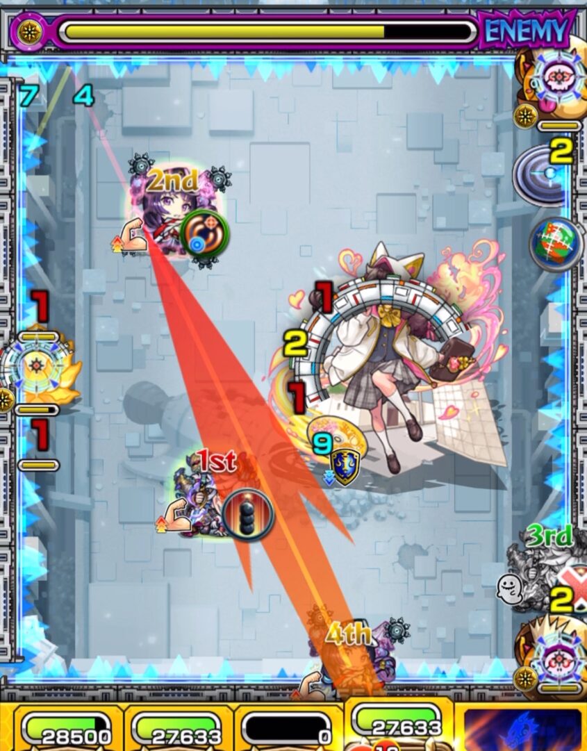 破界の星墓 ラブの星墓 ステージ4の2手目でリンネ編成を使用し、2Pリンネの友情コンボを発動して中ボスのHPを削る立ち回り解説
