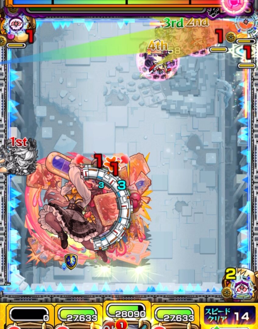 破界の星墓 ラブの星墓 ボス1の8手目でリンネ編成を使用し、攻撃力アップ状態でかちリンを処理しつつ、直殴りと友情コンボを絡めてボスのHPを削る立ち回り解説
