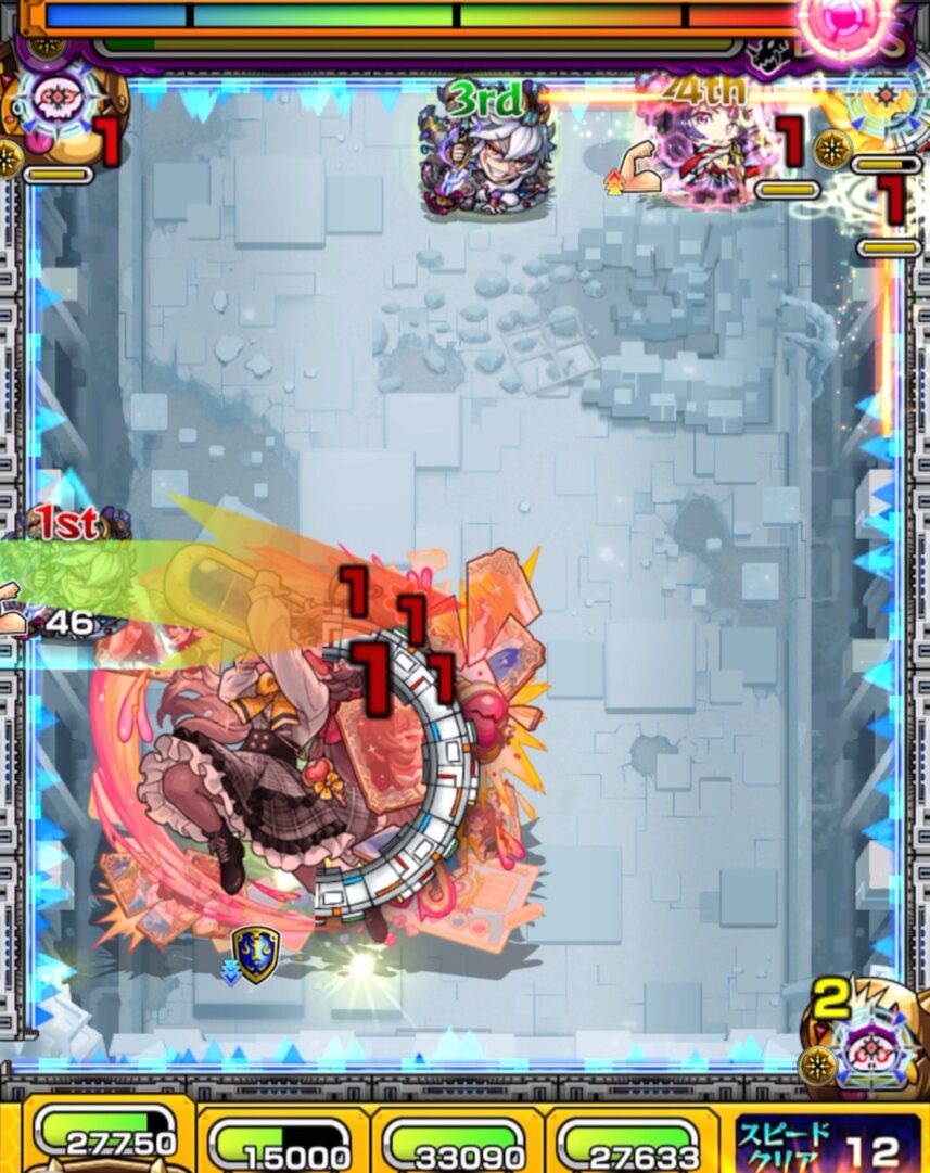 破界の星墓 ラブの星墓 ボス1の10手目でボスHP残りわずかかつ全滅攻撃まで残り1ターンの場面で、守護獣「烈火鮫」を使用。壁とボスの間での攻撃は失敗したが、麻痺効果により全滅攻撃を回避した立ち回り解説
