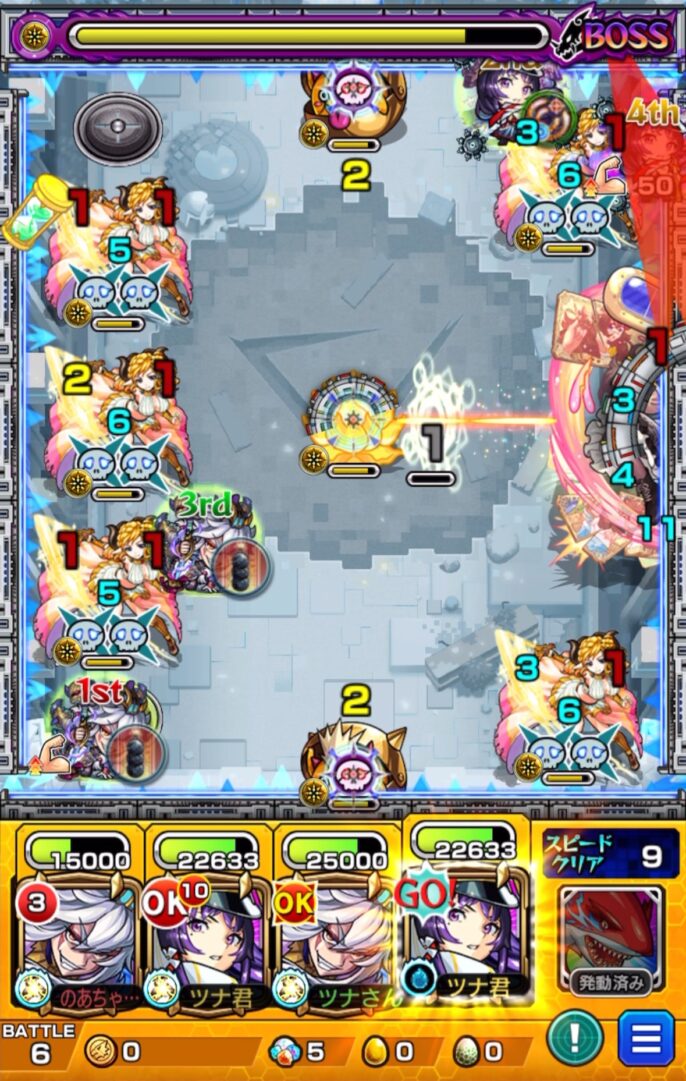 破界の星墓 ラブの星墓 ボス2の1手目でリンネ編成を使用し、リンネのストライクショットを発動。直殴りと友情コンボでハトホル5体の複数処理を狙い、かちリン2体とハトホル3体の処理に成功した立ち回り解説
