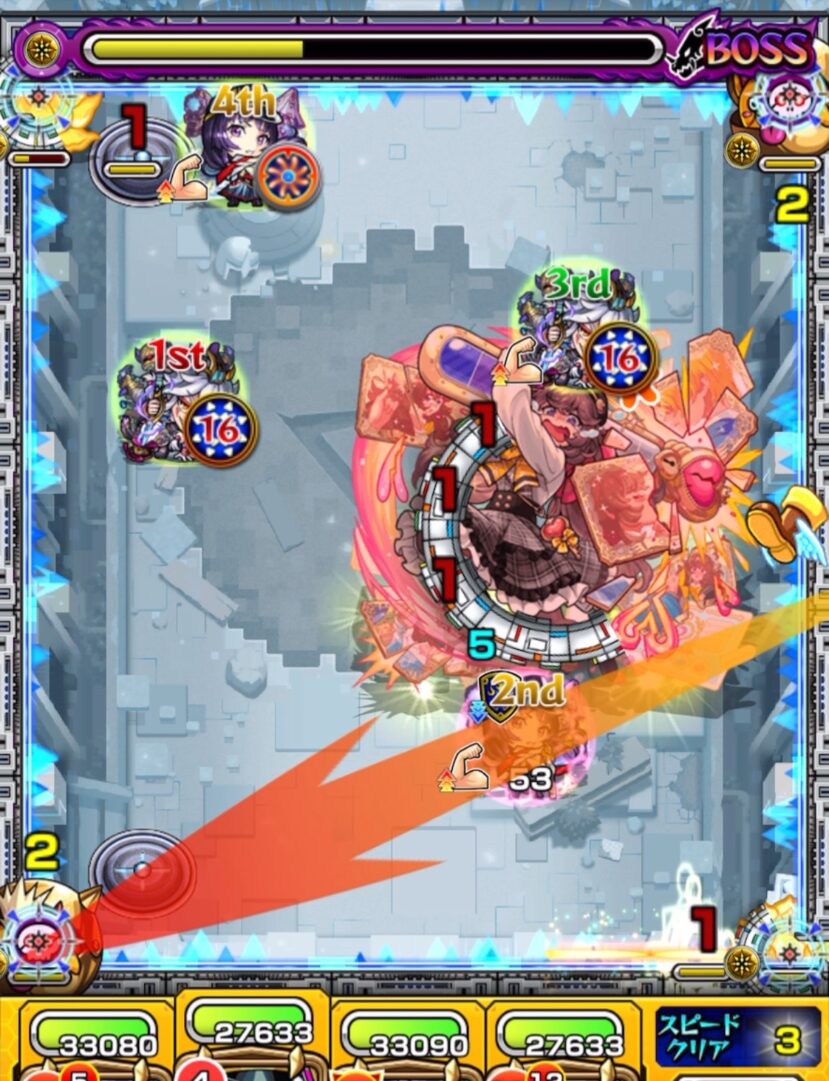 破界の星墓 ラブの星墓 ボス2の8手目でリンネ編成を使用し、減速壁により立ち回りが制限される状況で無理に攻めず、かちリン処理を優先する立ち回り解説
