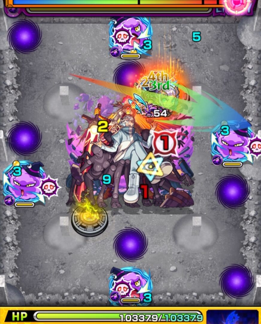 超究極ノーウェアのステージ2で、フー経由で中ボスの弱点を攻撃しながらスーを処理して味方を集合させる場面