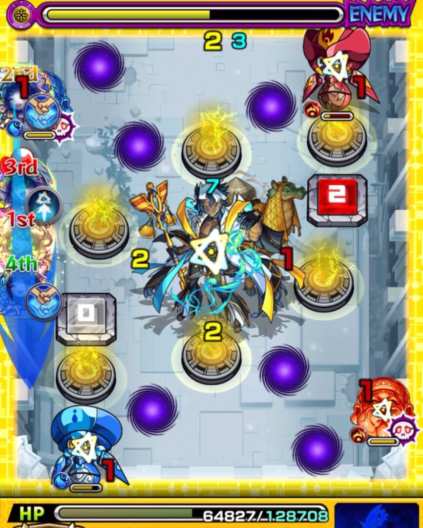 ステージ2の2手目。ラファエルαに触れて感染ウイルスを解除し、コピー友情と盤古の友情でハンシャイン2体を処理した場面。