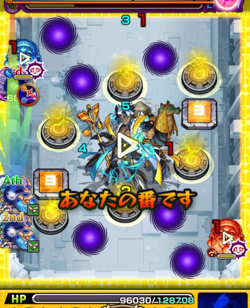 ステージ2の4手目。ラファエルαのコピー友情と盤古の友情で中ボスを削り切り、ステージ2を突破した場面。