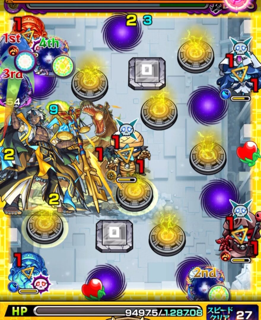 ボスステージ1の2手目。いろはに触れて感染ウイルスを解除し、ラファエルαの友情でボスとゾンビにダメージを与えた場面。