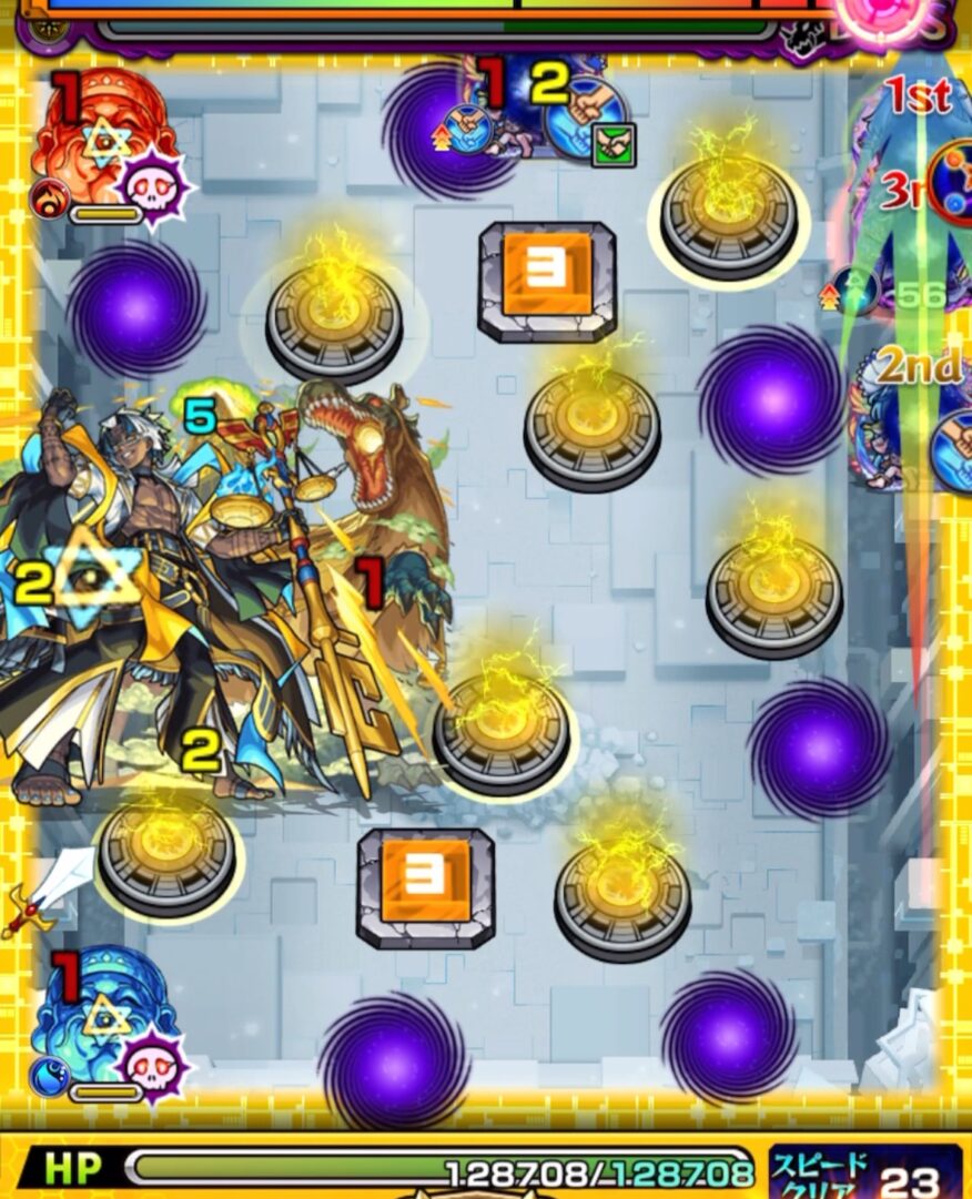 ボスステージ1の5手目。いろはに触れて友情を誘発し、感染ウィルスを解除しながらボスにダメージを与える場面。